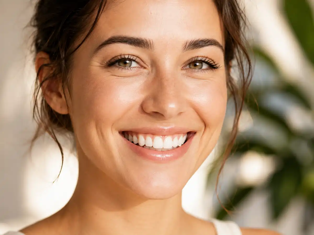 A calm, healthy smile with pink gums and clean enamel representing oral health