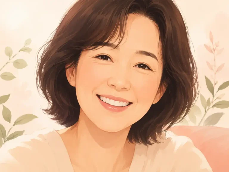 A calm middle-aged person with a soft, natural smile representing restored oral comfort and wellness