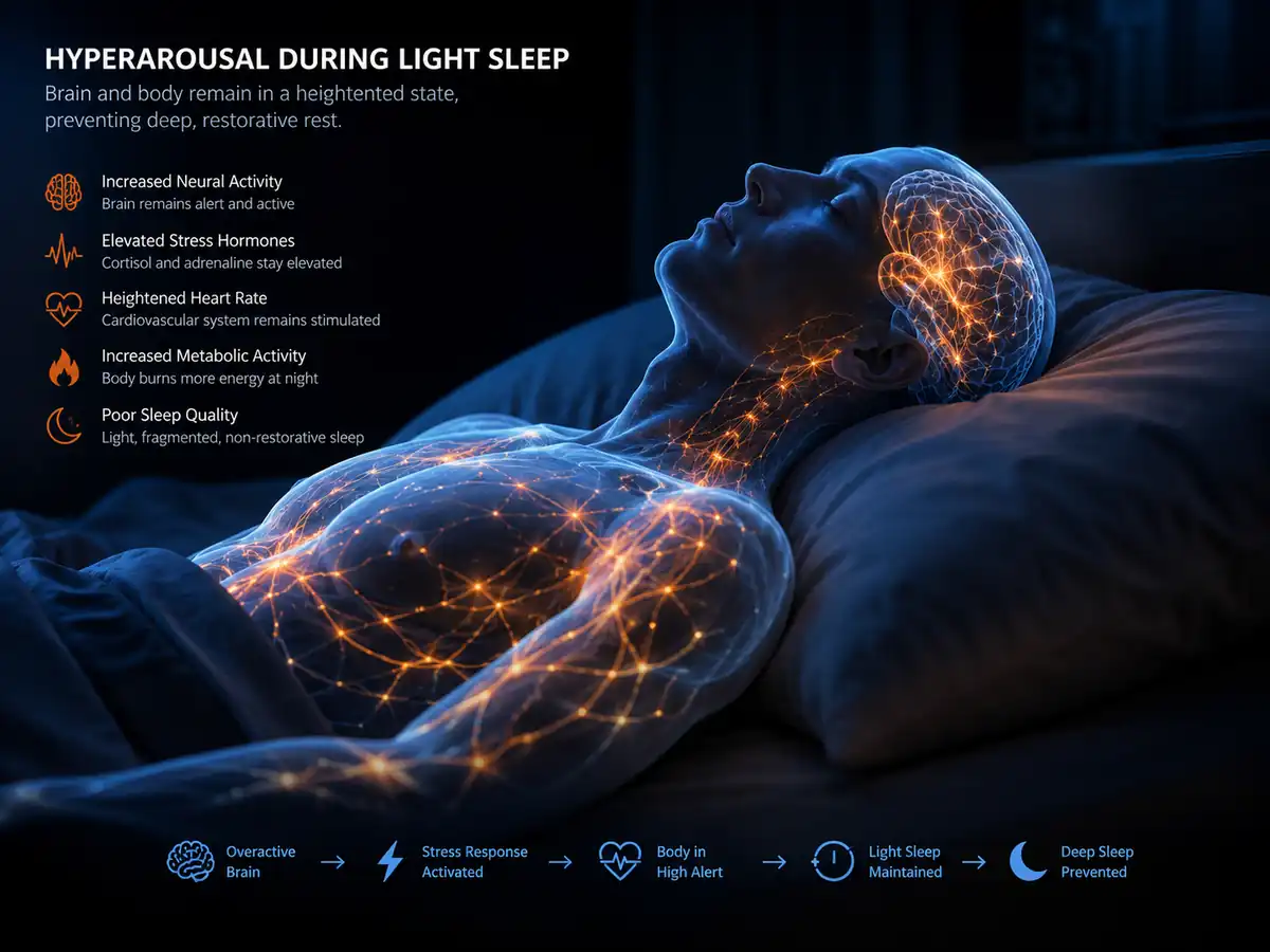 chronic insomnia: 3D visual conceptualizing brainwaves and metabolic activity during light insomnia sleep