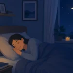 Soft vector illustration of a person peacefully asleep in a cozy bedroom setting