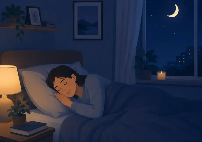 Soft vector illustration of a person peacefully asleep in a cozy bedroom setting